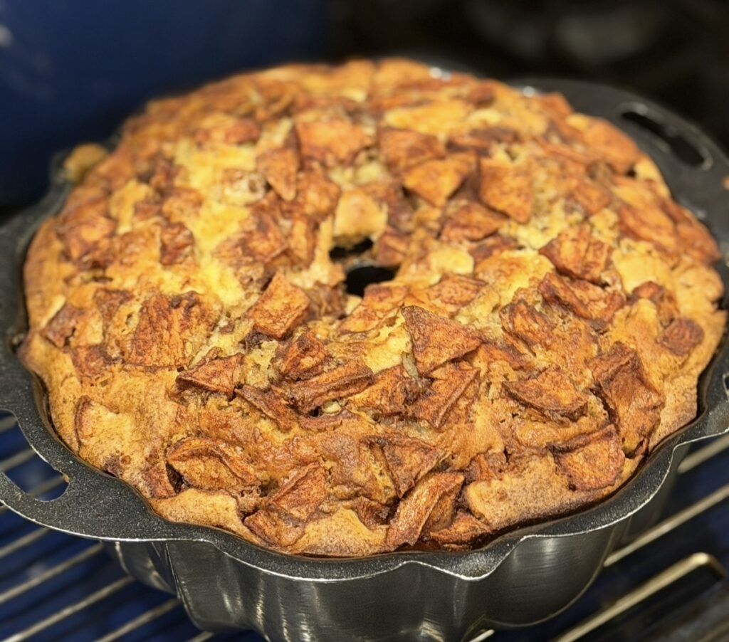 apple cake close up in pan